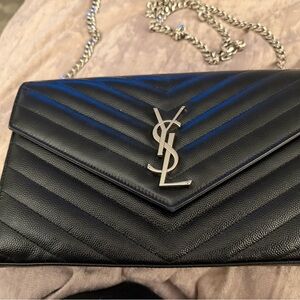 Yves Saint Laurent Black Chevron Leather Clutch